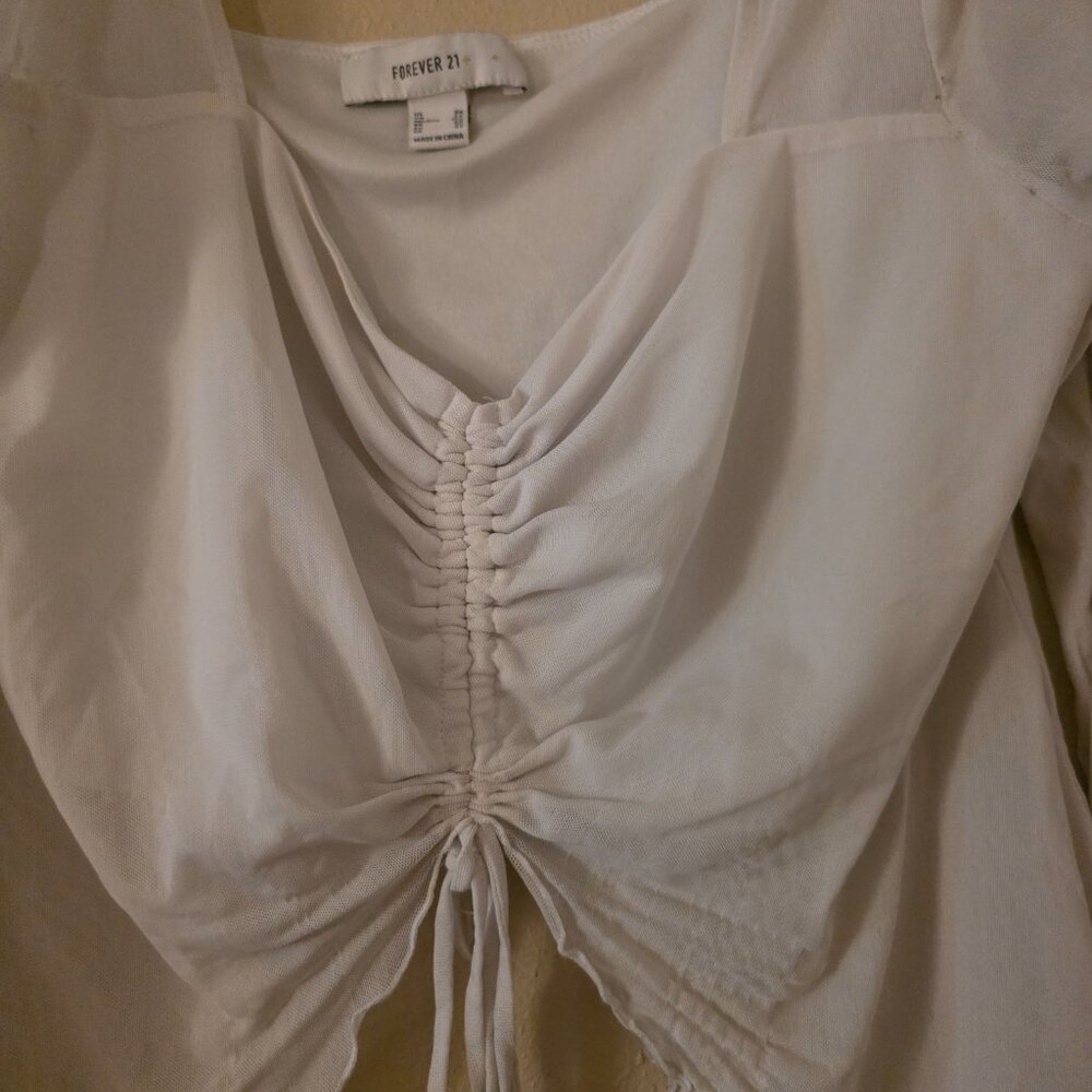 Forever 21 Size 2X White Mesh Cropped Blouse - Picture 5 of 7